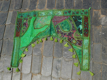 Indian door hanging - vintage saree Toran - entrance decor - green