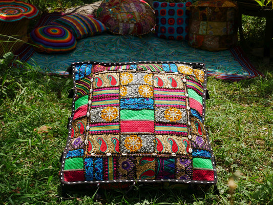 24" floor pillow, bohemian patchwork floor cushion cover | Indian meditation cushion