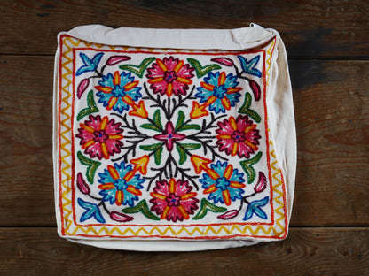 Embroidered floor cushion cover | boho throw pillow "Mountain Flower" | meditation cushion from Kashmir Cover only