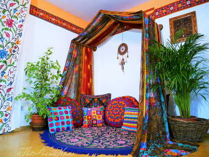 Hippie Decor SET Floor Seating Area Boho Canopy With Decorative