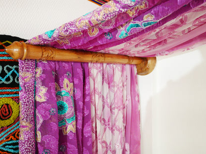 Saree canopy frame with handcrafted walnut wood rods | Boho bed canopy