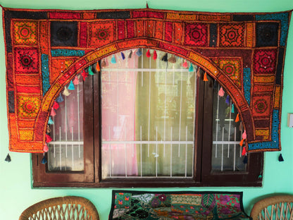 Indian Toran XXL Fenstervolant | Boho-Vorhang - böhmischer Wandteppich | bunte Fensterdekoration aus der Thar-Wüste