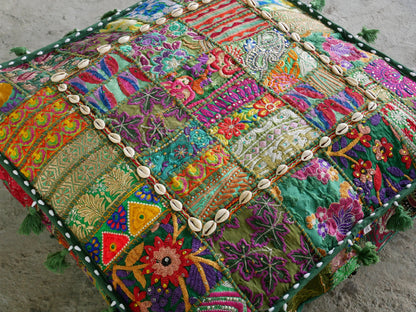 Large floor pillow "Boho Jungle" bohemian floor cushion cover | Indian meditation cushion