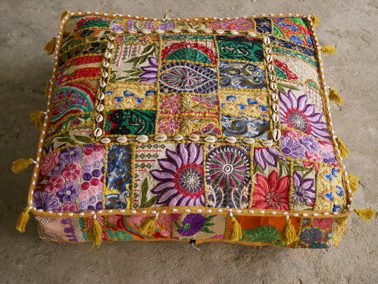 24" Floor pillow cover -Masala- square pouf cushion - Indian style handmade floor seating