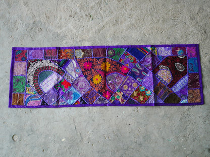 Boho wall hanging - purple tapestry - table runner vintage saree patchwork runner
