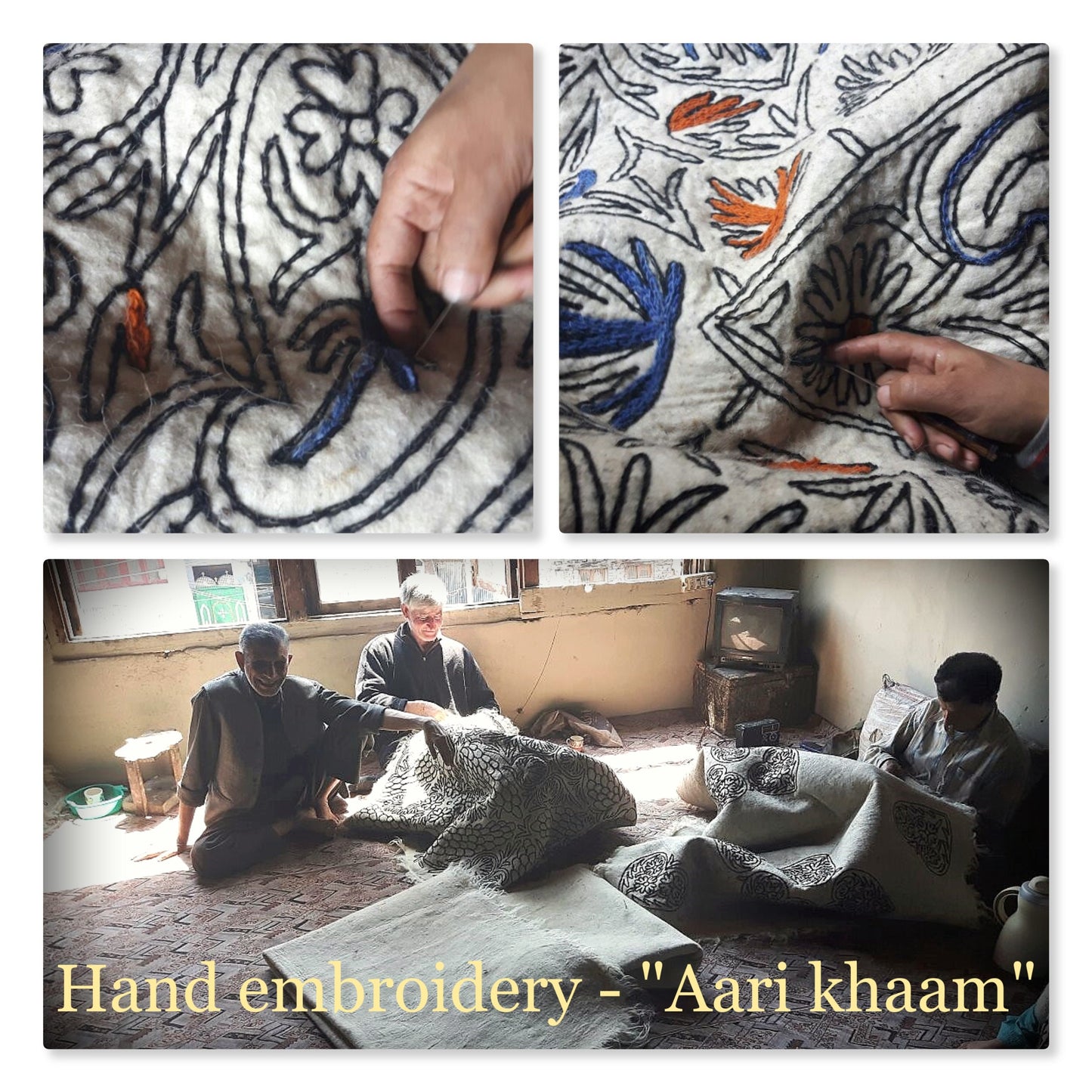 Boho rug 6x4 hand felted wool rug | Indian floor rug - embroidered "Namda" area rug from Kashmir | bohemian home decor, handmade persian rug