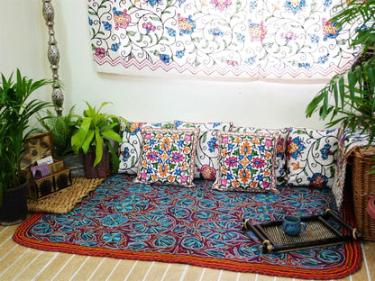 Kashmiri Namda rug 6x4 hand felted and emrboidered wool rug