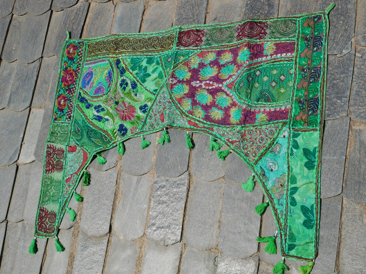 Indian door hanging - vintage saree Toran - entrance decor - green