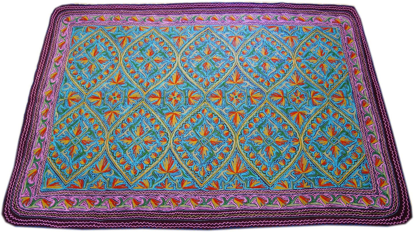 Large wool Namda handmade area rug "Himalayan Jewel" traditional Kashmiri rug, felted wool- hand embroidered 10x7