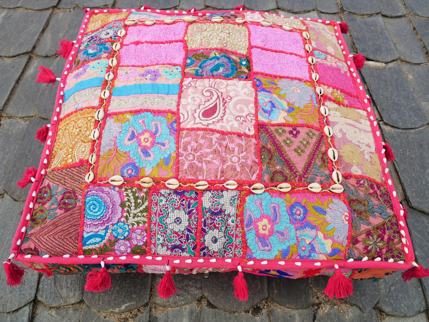 Floor pillow cover "Boho princess" Indian floor seating - patchwork floor pouf - The Shanti Home