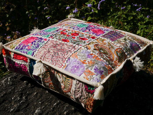 Square floor pillow meditation cushion | 16" bohemian decorative pillow |