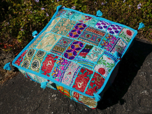 Turquoise blue square floor cushion cover - throw pillow | meditation cushion