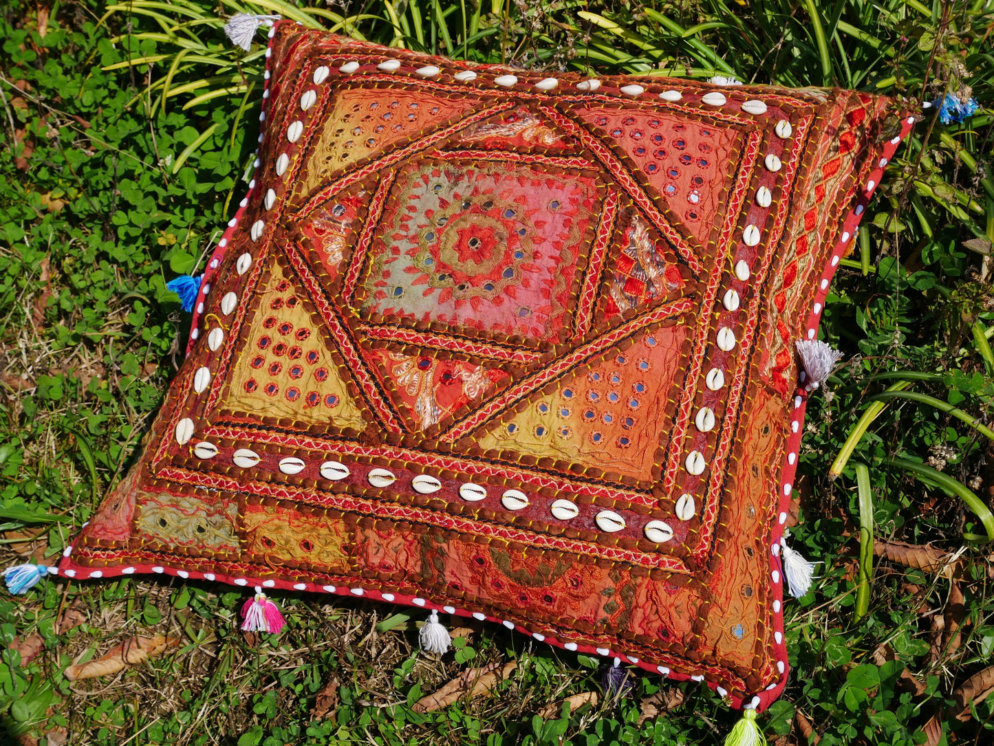 Square floor pillow - meditation cushion | "Bohemian Masala" decorative pillow | Indian pouf cushion | boho hippie decor | NO INLET - The Shanti Home