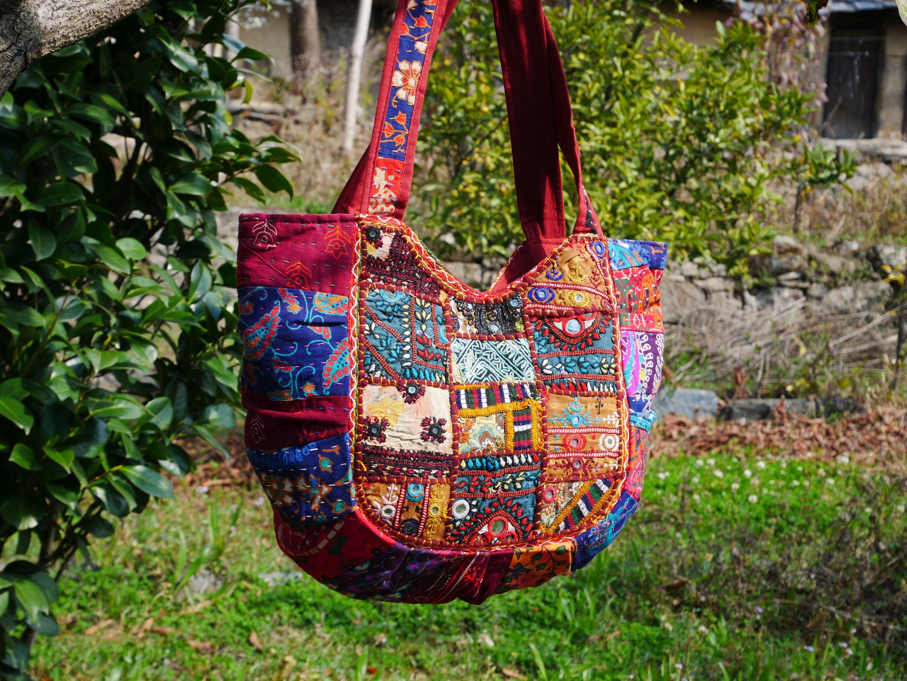 Multi-colored Tote Bag - Multi-colored shoulder bag - Multi colored fringe  bag