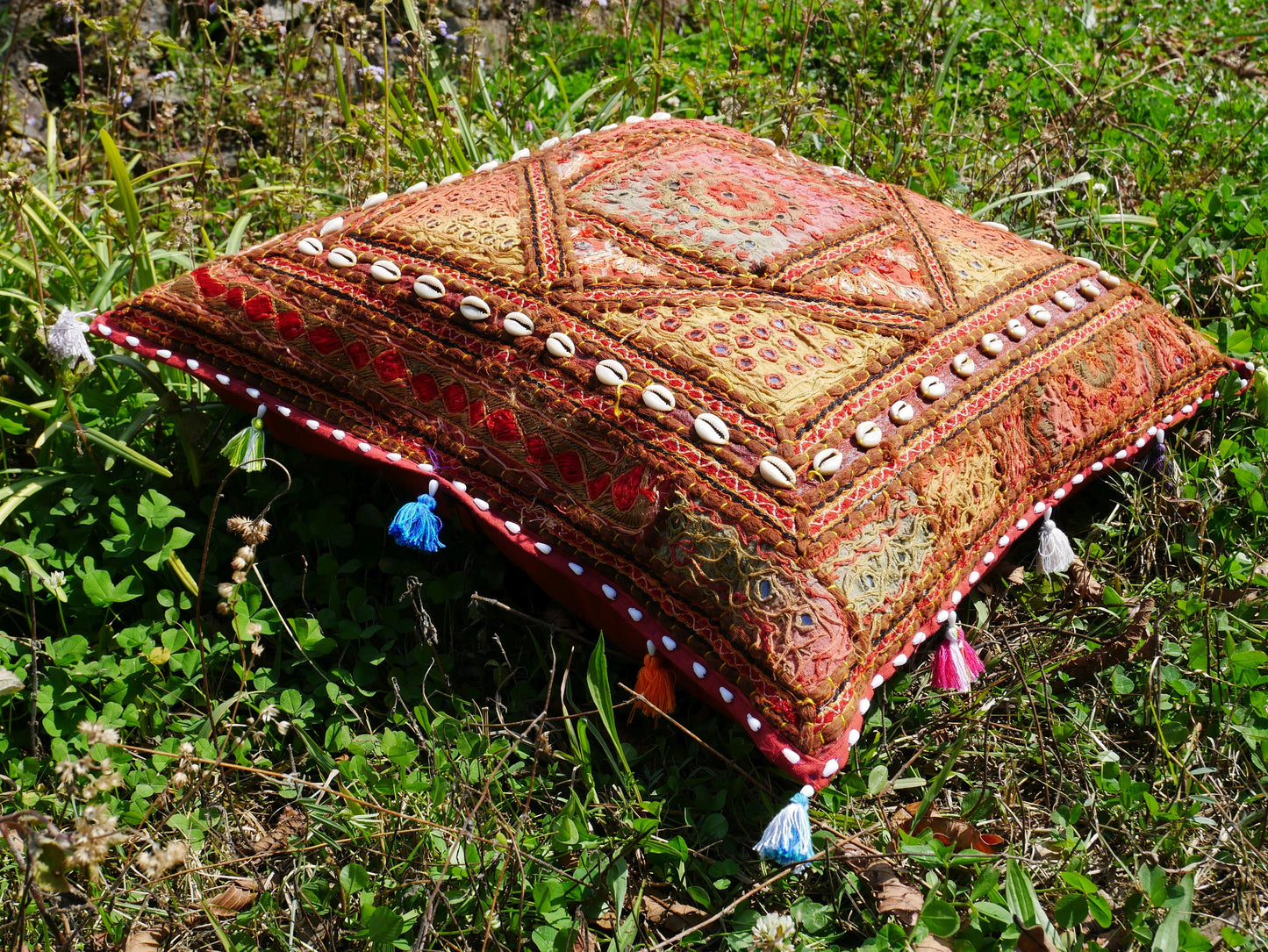 Square floor pillow - meditation cushion | "Bohemian Masala" decorative pillow | Indian pouf cushion | boho hippie decor | NO INLET