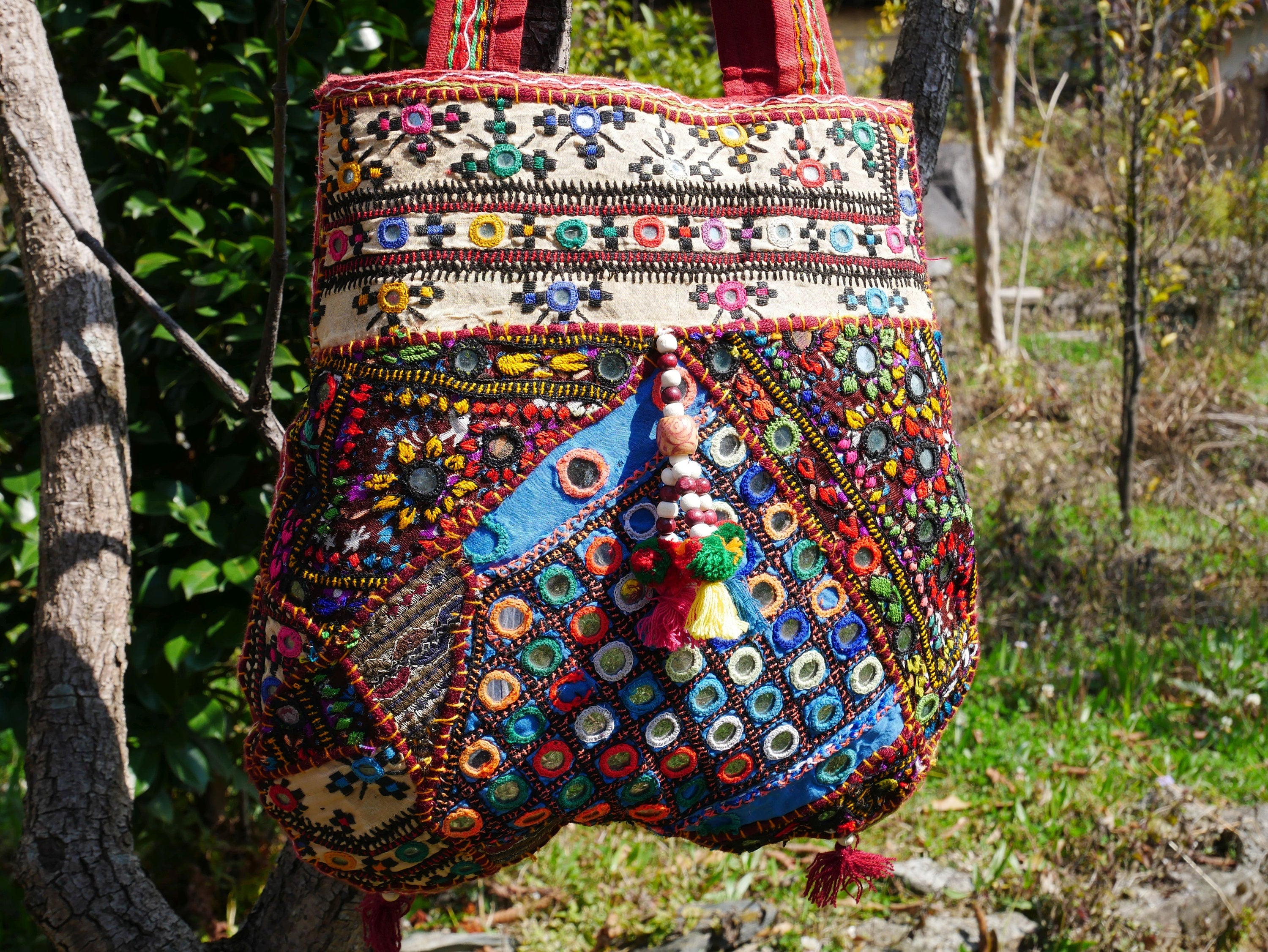 Boho bag vintage Banjara embroidery Hippie hobo bag festival bag market bag ethnic tribal tote shoulder bag OOAK