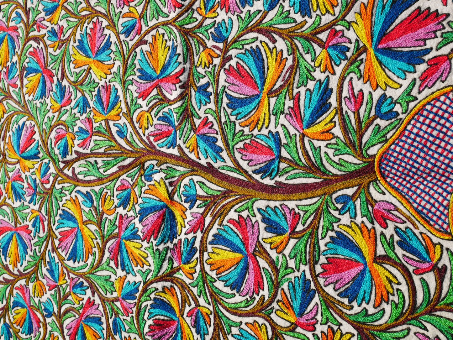 Handmade wool rug "Tree of life" traditional Namda felt rug from Kashmir | hand felted, embroidered 6x4 bohemian rug - colorful floral rug