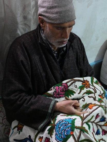 Kashmiri Bodenkissen "Shanti" runder Bodenkissenbezug | großes Meditationskissen - handbestickt - Kissenbezug