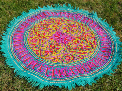 Kashmiri Namda rug 5ft - Mandala wool rug - boho area rug handfelted and embroidered