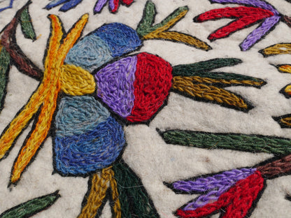 Felted wool rug | traditional Kashmiri "Namda" 5 x 3 ft boho area rug | floral embroidery on white felt rug | soft and warm bohemian rug