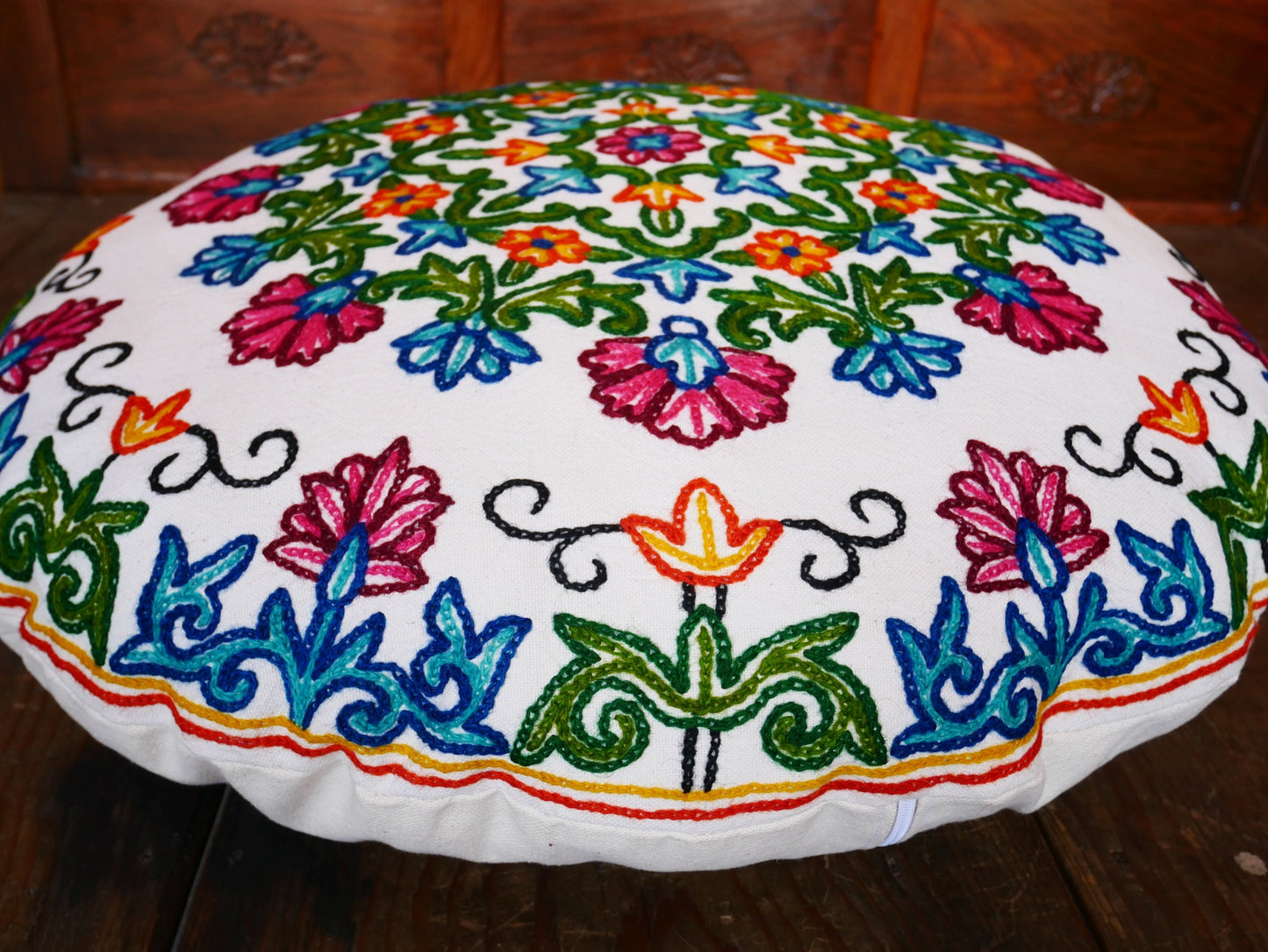 Round floor pillow Kashmiri floor cushion cover | meditation cushion - hand embroidered | bohemian floor seating | Cover only