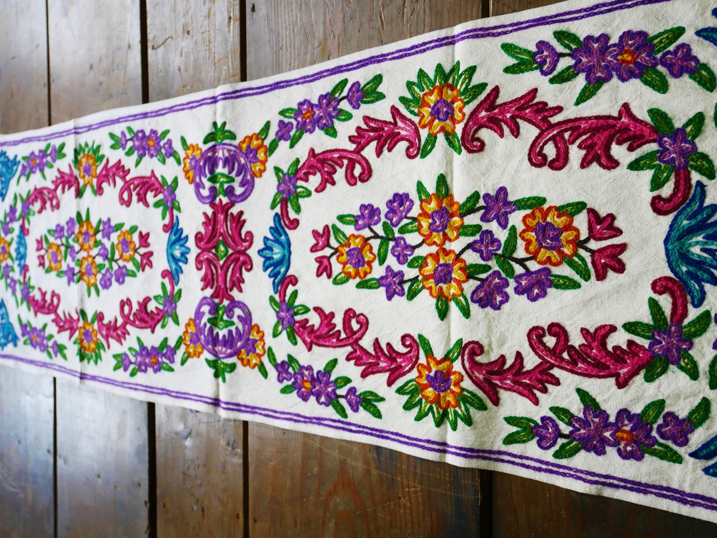 Boho table runner - Kashmiri Crewel embroidery - hand embroidered table decor