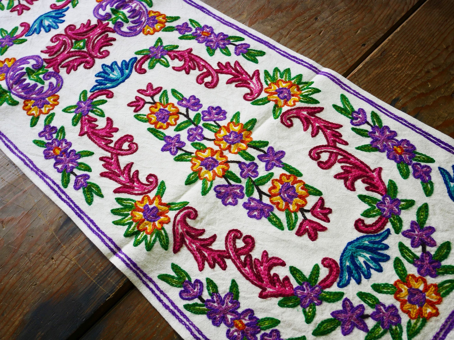 Boho table runner - Kashmiri Crewel embroidery - hand embroidered table decor