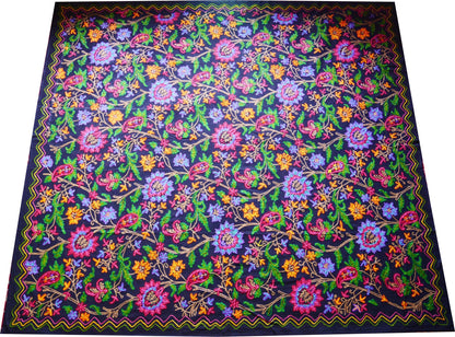 Boho-Bettwäsche "Dream of Kashmir" Luxus-Bettdecke - handbestickte Queen-Tagesdecke - schwarze Baumwolle, Blumenstickerei - böhmischer Überwurf