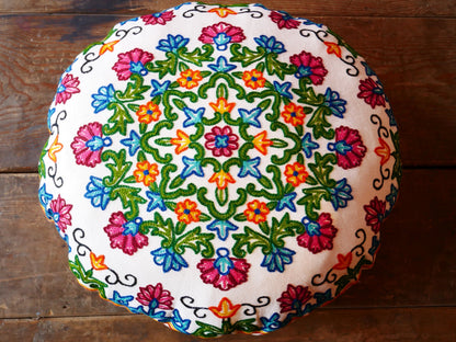 Round floor pillow Kashmiri floor cushion cover | meditation cushion - hand embroidered | bohemian floor seating | Cover only - The Shanti Home