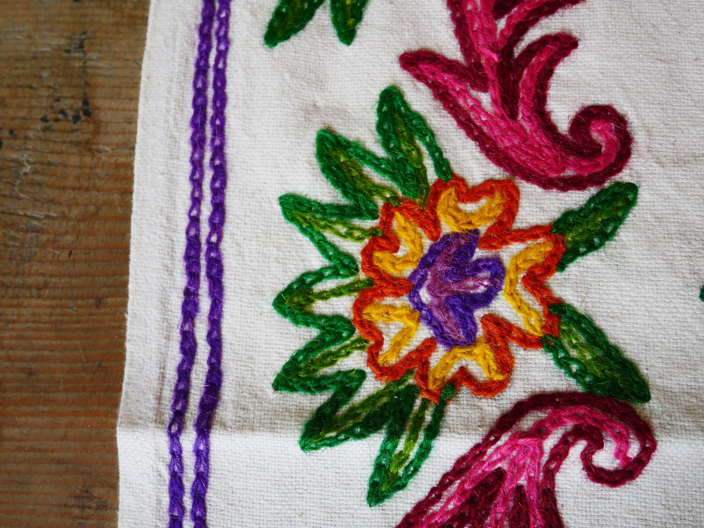 Boho table runner - Kashmiri Crewel embroidery - hand embroidered table decor