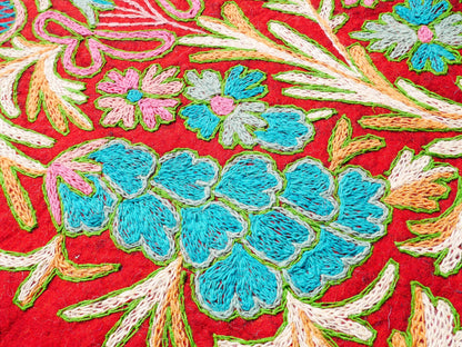 Boho wool rug - handmade traditional Namda from Kashmir | hand felted, embroidered 6x4 bohemian bedroom rug - colorful floral rug