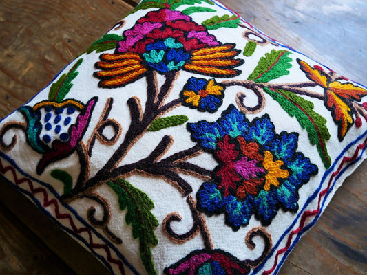 Set of 2 throw pillow covers - decorative cushion cover from Kashmir "Duanz Dar" cushion | Hand embroidered floral pillow | colorful boho