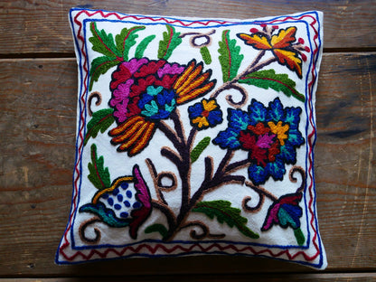 Set of 2 throw pillow covers - decorative cushion cover from Kashmir "Duanz Dar" cushion | Hand embroidered floral pillow | colorful boho