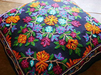 Kashmiri floor pillow cover - Meditation cushion "Shanti" 24x24 inches