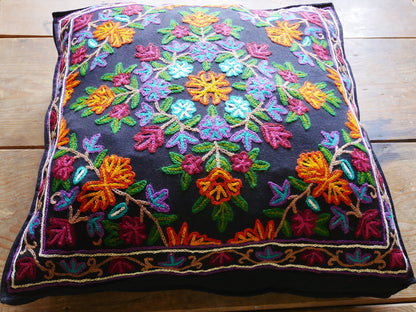 Kashmiri floor pillow cover - Meditation cushion "Shanti" 24x24 inches