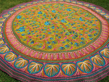 Large wool rug 10ft round rug "Himalayan Jewel" traditional Namda - boho Mandala rug, felted wool - Amazing floral embroidery | bohemian bedroom