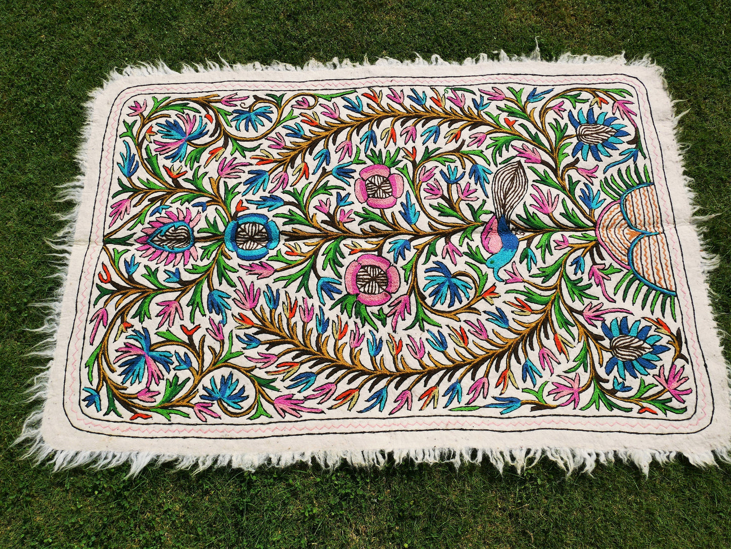 Boho rug 6x4 hand felted wool rug | Indian floor rug - embroidered "Namda" area rug from Kashmir | bohemian home decor, handmade persian rug