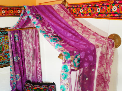 Saree canopy frame with handcrafted walnut wood rods | Boho bed canopy