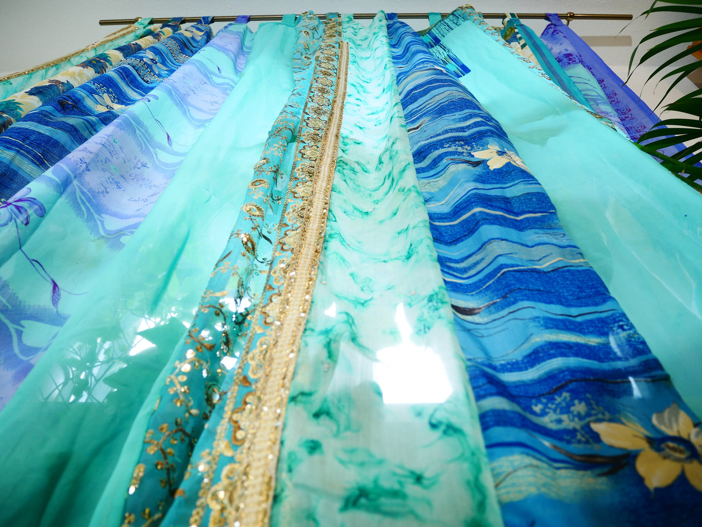 Türkisblauer Vorhang - Indische Vintage Saree-Vorhänge