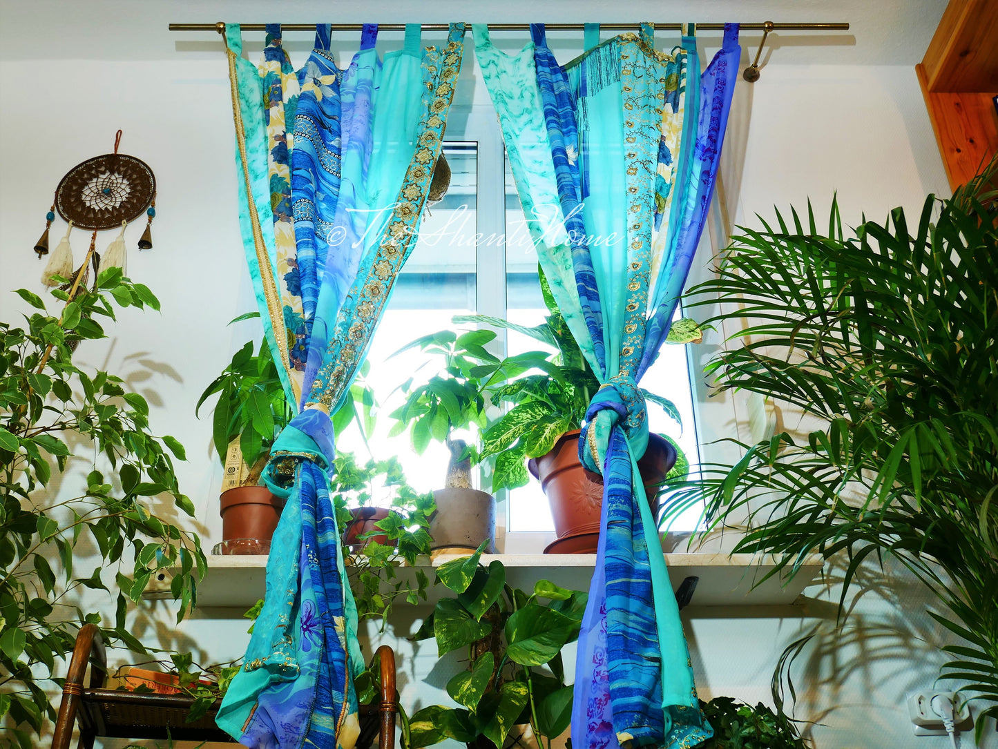 Türkisblauer Vorhang - Indische Vintage Saree-Vorhänge