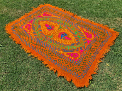 Felted wool rug Kashmiri "Namda" colorful floral rug | embroidered soft wool bedroom rug