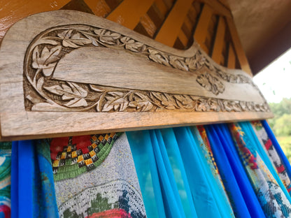 Kashmiri door - curtain walnut wood door topper - hand carved wood art - above bed wall decor