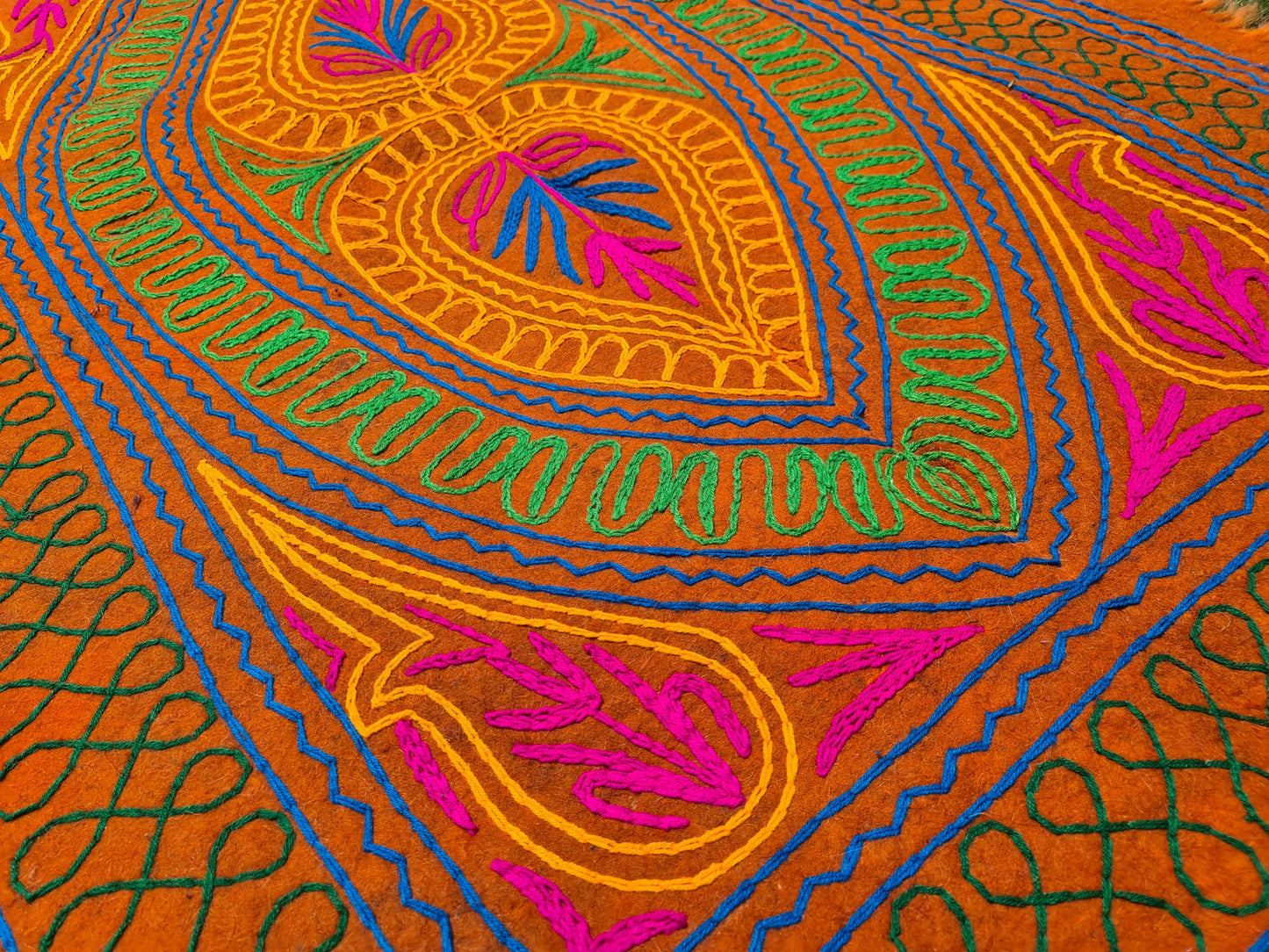 Felted wool rug Kashmiri "Namda" colorful floral rug | embroidered soft wool bedroom rug