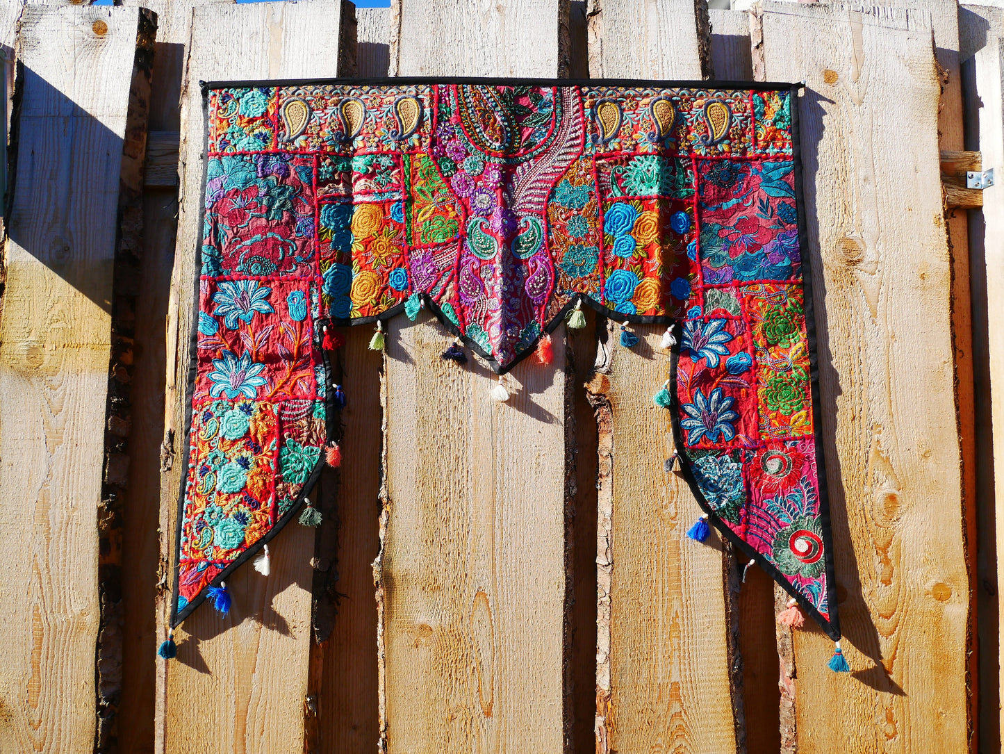 Indian Toran - Boho door valance | bohemian wall hanging - patchwork tapestry | red - multicolor
