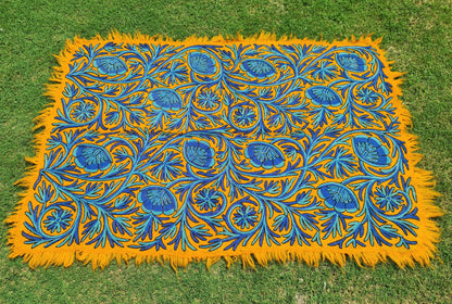 Wool rug - boho area rug 6x4 | hand felted Kashmiri "Namda" Orange Flower