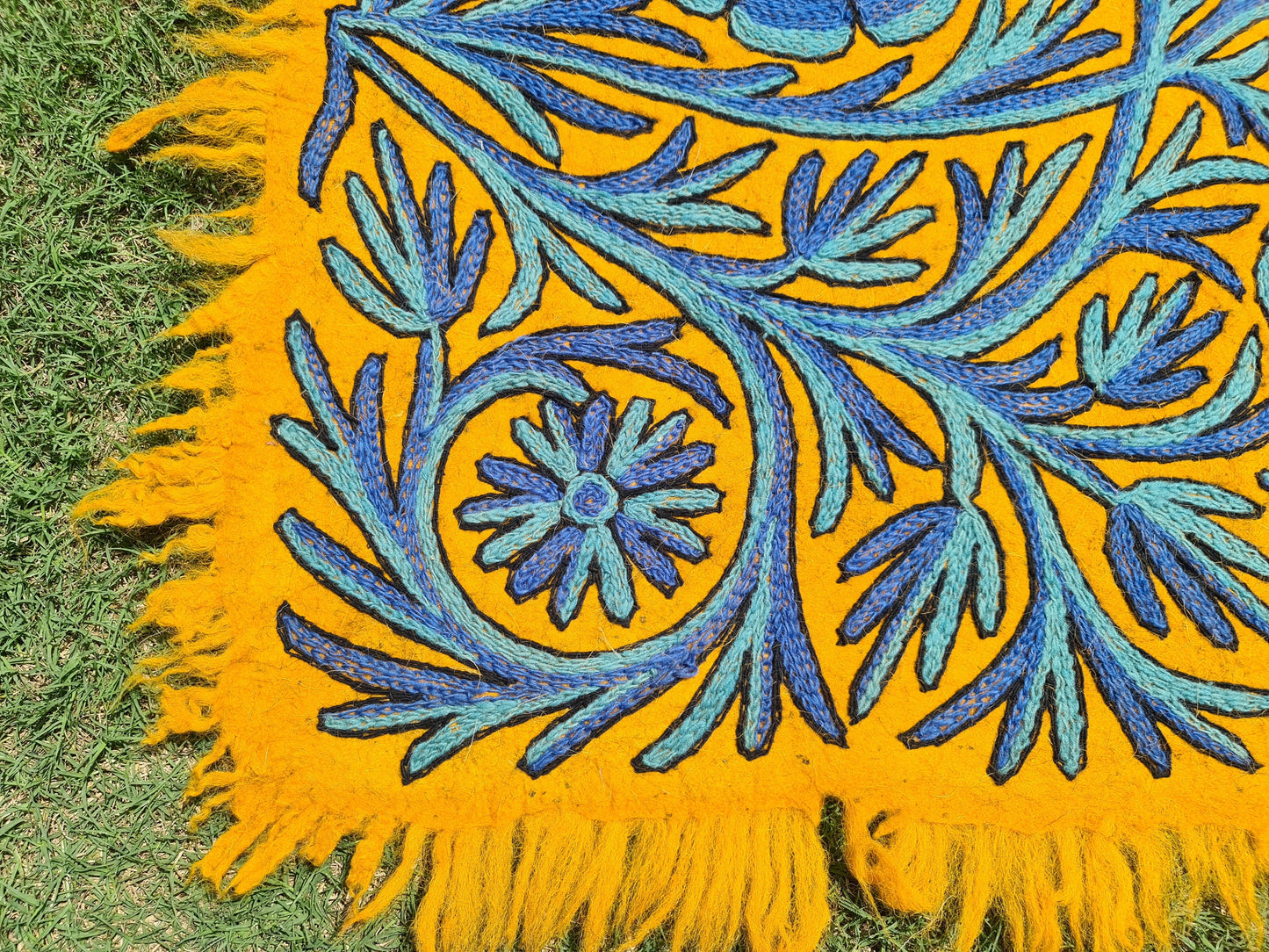 Wool rug - boho area rug 6x4 | hand felted Kashmiri "Namda" Orange Flower